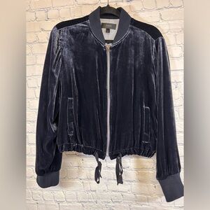 J.Crew Navy Velvet Preppy Business Casual Dark Academia Cropped Bomber Jacket L
